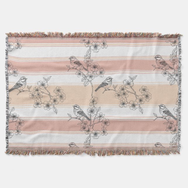 Persikostripig blommig fågel Elegant (3) Filt (Framsidan)