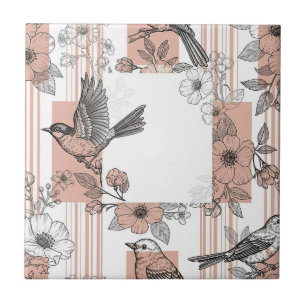 Persikostripig blommig fågel Elegant (5) Kakelplatta