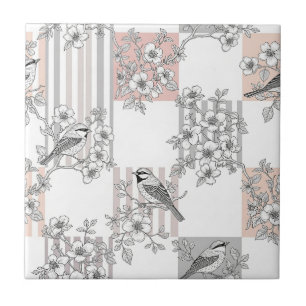 Persikostripig blommig fågel Elegant (9) Kakelplatta