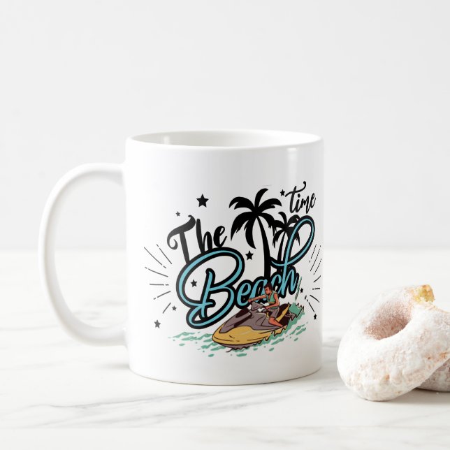 Persikotid, surfning på stranden kaffemugg (Med munk)