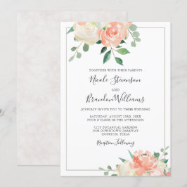 Persikovit och Frånvit Elegant Blommigt Bröllop Inbjudningar