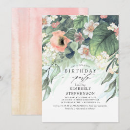 Persikovit och Rosa Blommigt Bohemian Birthday Inbjudningar