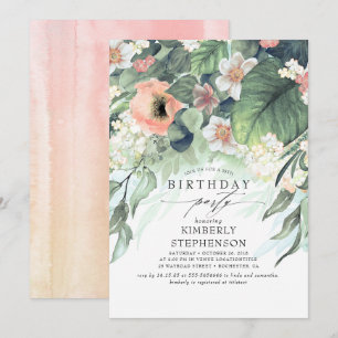 Persikovit och Rosa Blommigt Bohemian Birthday Inbjudningar