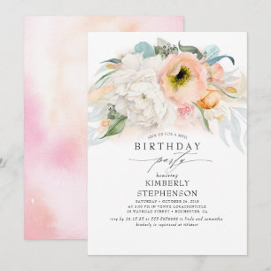 Persikovit och Rosa Blommigt Bohemian Birthday Inbjudningar