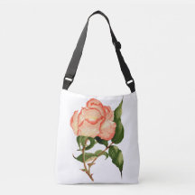 Persikros med blad botanisk akvarell Totebag
