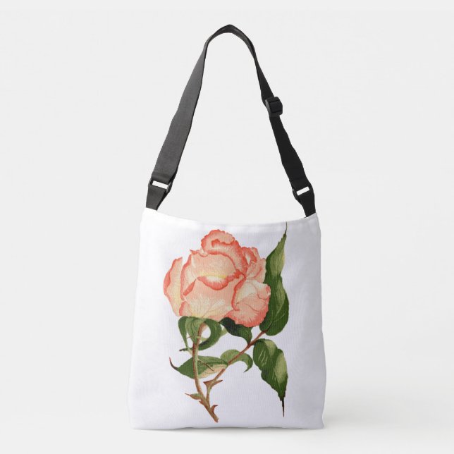 Persikros med blad botanisk akvarell Totebag Axelväska (Framsida)
