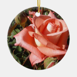 Persikrosa ros julgransprydnad keramik