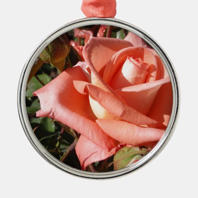 Persikrosa ros julgransprydnad metall (Framsidan)