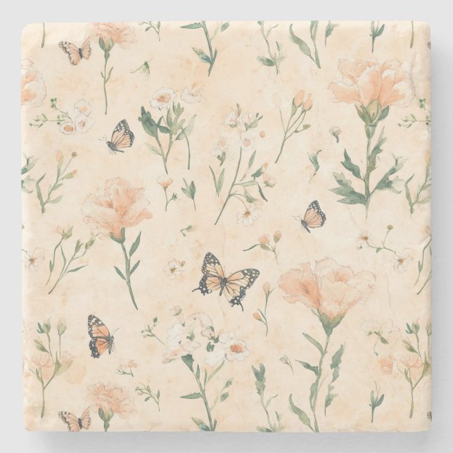 Persilj fjärilar Blommig Stenunderlägg (Framsidan)