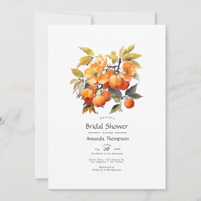 Persimmon Blommig Bröllopsdusch Inbjudningar (Framsida)