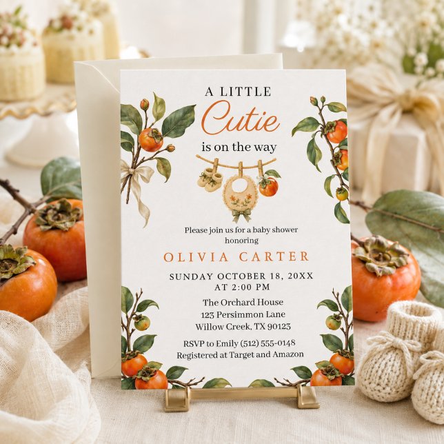 Persimmon Little Cutie Barnkalas Inbjudningar (A little cutie is on the way baby shower invitation)