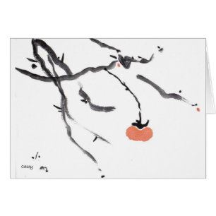 Persimmon- och grenkort med japansk Proverb Hälsningskort