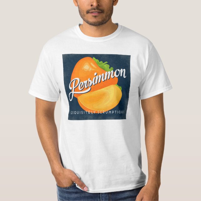 Persimmon Vintage Fruktetikett Retro T Shirt (Framsida)