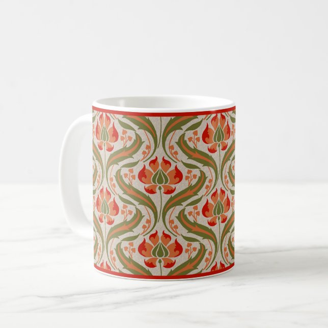 Persimmon Wildblommor Damask Coffee Mugg (Framsida vänster)