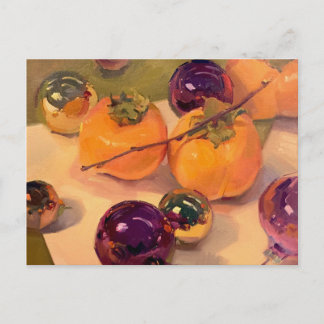 "Persimons and Lila Ornaments" Art Postkort Vykort
