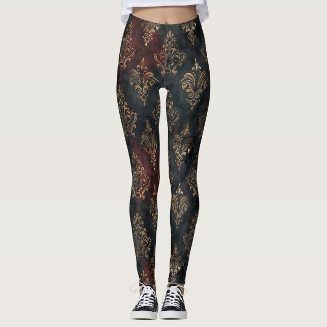 Persisk Guld Damask Noir Mönster (2) Leggings (Framsida)