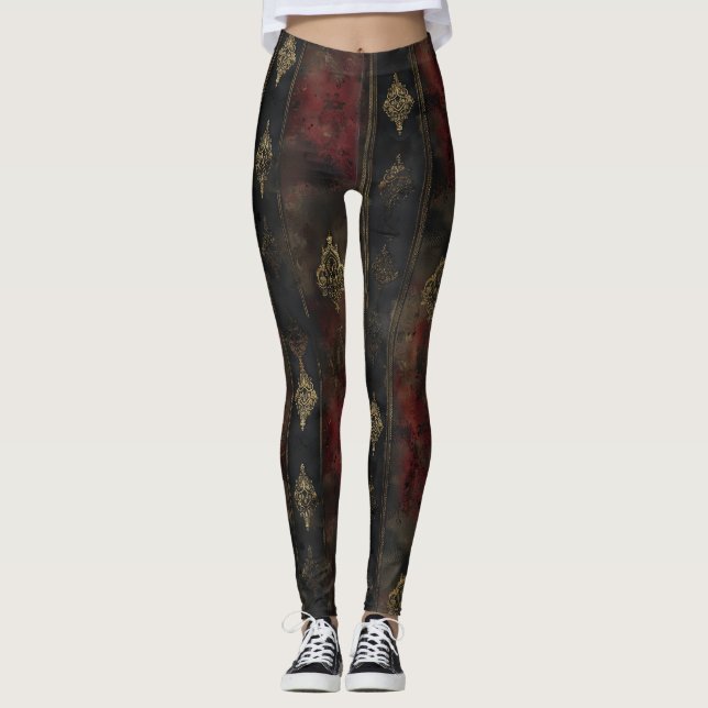 Persisk Guld Damask Noir Mönster (4) Leggings (Framsida)