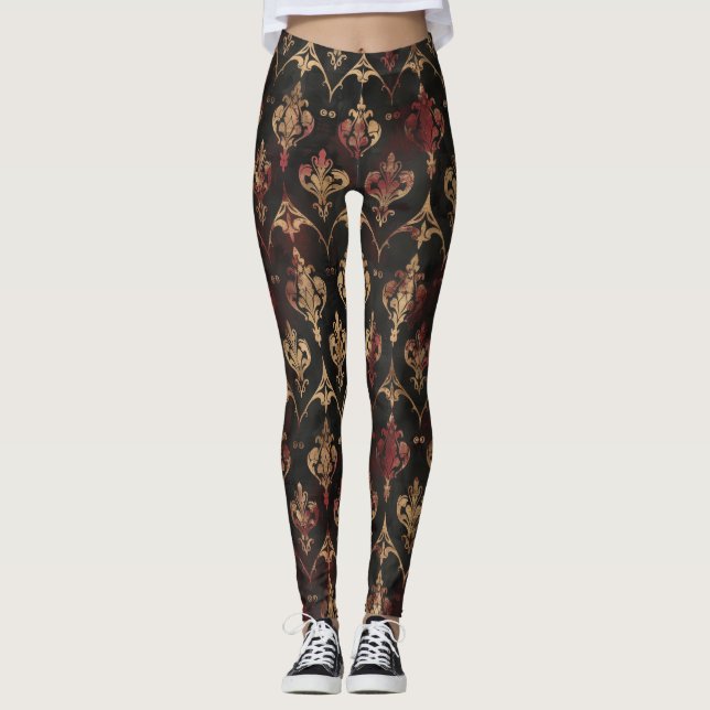 Persisk Guld Damask Noir Mönster (5) Leggings (Framsida)