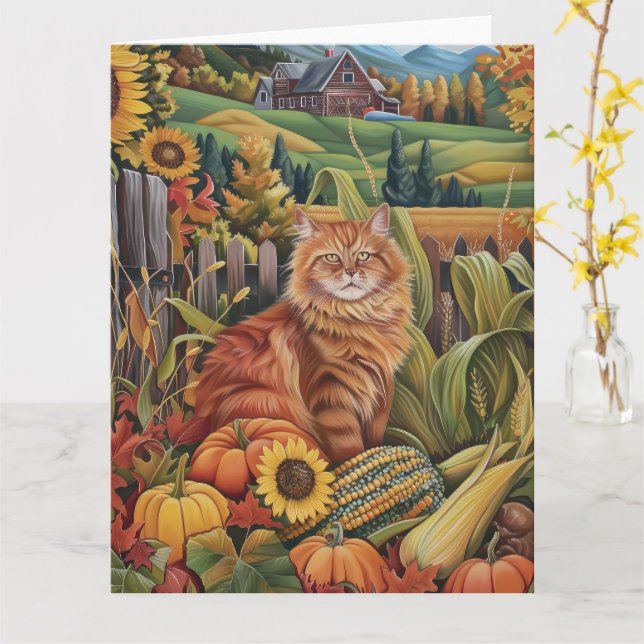 Persisk Katt Höstskörd Tacksägelse Kort (Gul blomma)