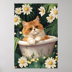 Persisk Katt I Badtunna Affisch, Rolig Katt Affisc Poster