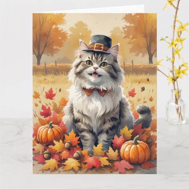 Persisk katt i Höst löv Thanksgiving Art Kort (Gul blomma)