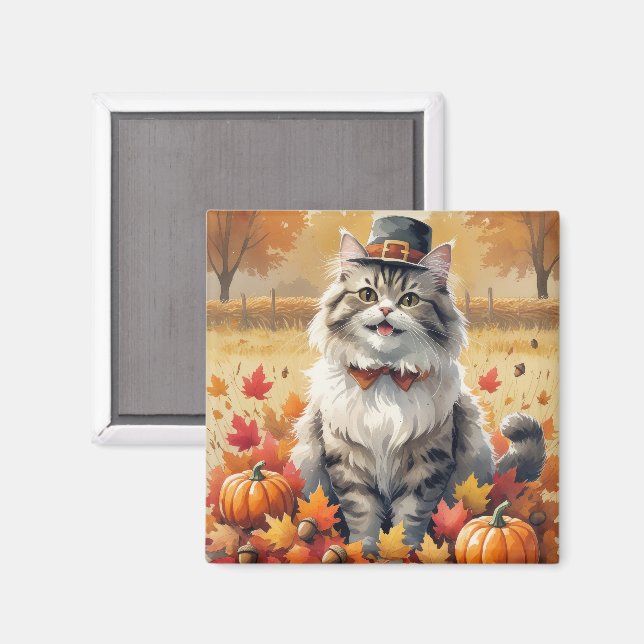 Persisk katt i Höst löv Thanksgiving Art Magnet (Front/Back)