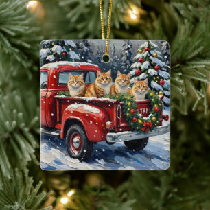 Persisk Katt Jul Röd Lastbil Holiday Julgransprydnad Keramik