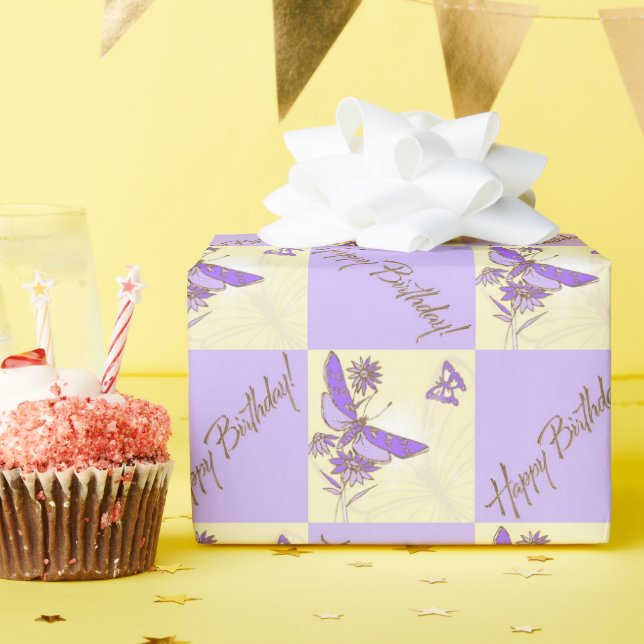 Persisk Lila Butterfly Birthday Wrapping Papper Presentpapper (Födelsedagsfest)