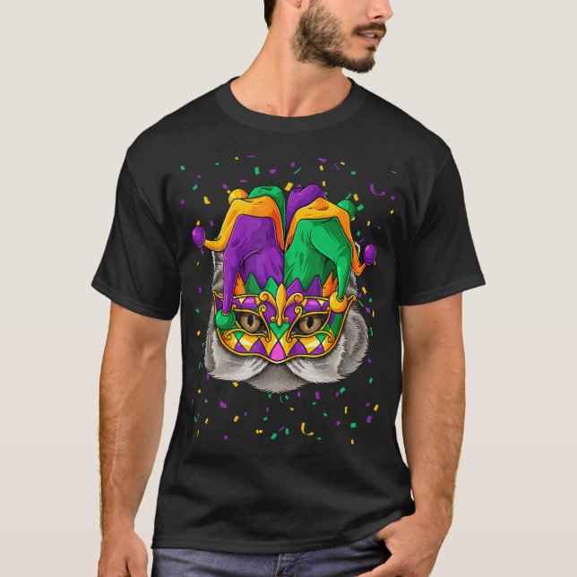 Persisk Mardi Gras Katt Ansikte Karneval Jester Fe T Shirt (Framsida)