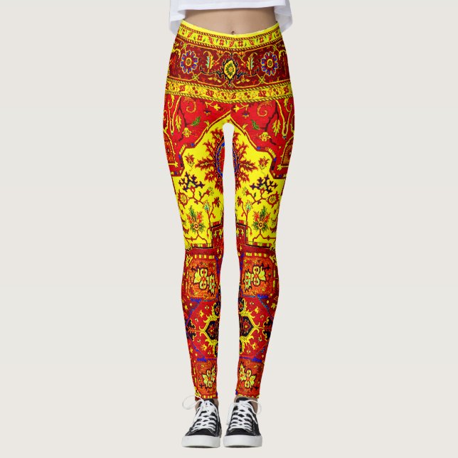 PERSISK MATTA - Röd & Gul Leggings (Framsida)