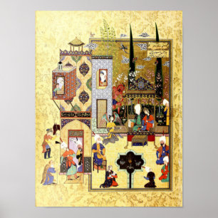 Persisk miniatyr: Solomon och Bilqis har en chatta Poster
