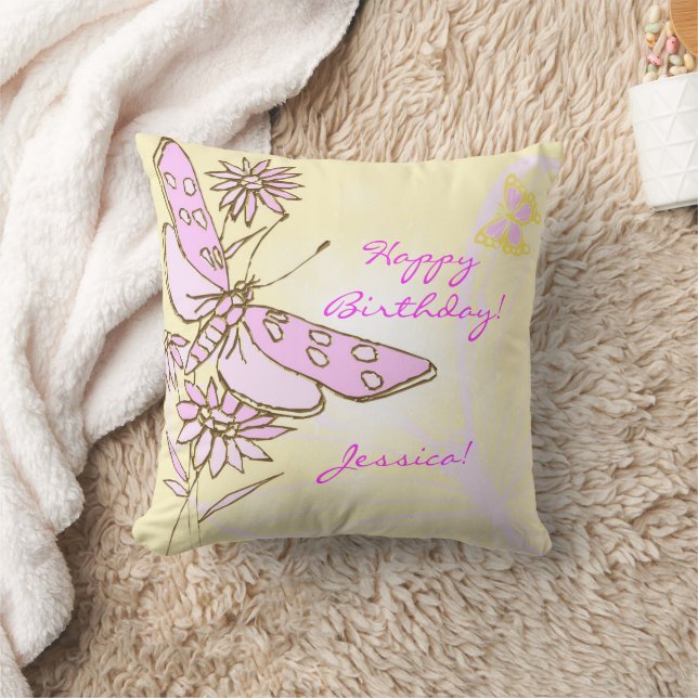 Persisk Rosa Butterfly Dekorativ kudde (Filt)