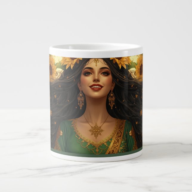 Persisk solrosdam kopp | Elegant blomsterkonst Jumbo Mugg (Framsidan)
