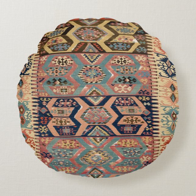 Persisk Turkisk Kilim Matta Runtgavlik Kilim Antik Rund Kudde (Framsidan)