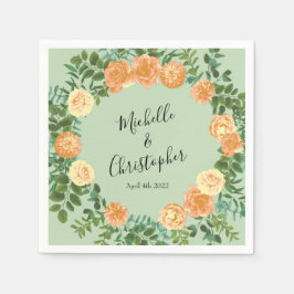 Persiska & Ljust grönt Peony & Ro Blommigt Bröllop Pappersservett