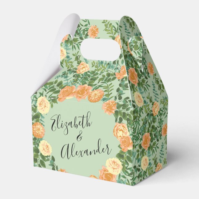 Persiska & Ljust grönt Peony & Ro Blommigt Bröllop Presentaskar (Framsidan Sidan)