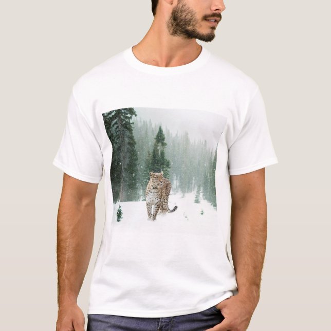 Persiska Snö Leopard i Snö T Shirt (Framsida)