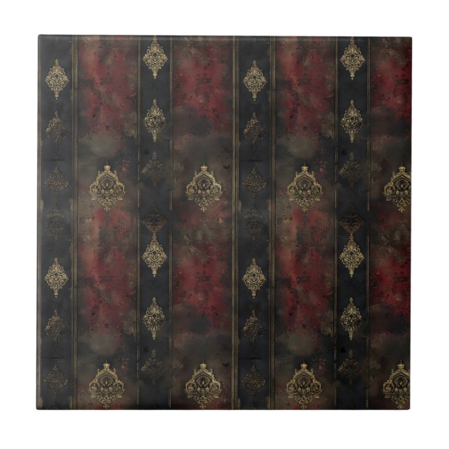 Persiskt Guld Damask Noir Mönster (4) Kakelplatta (Framsidan)