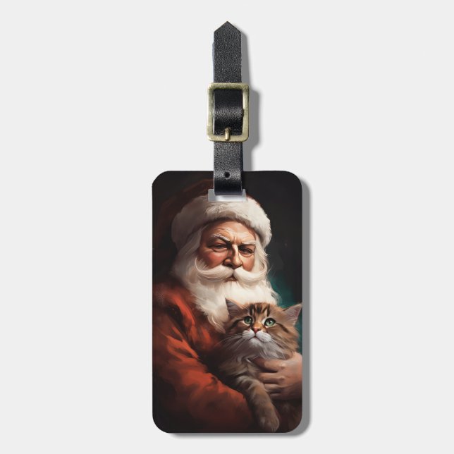 Persiskt katt med Jultomten i julafton Bagagebricka (Vertikal Framsida)