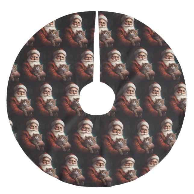 Persiskt katt med Jultomten i julafton Julgransmatta Borstad Polyester (Framsidan)