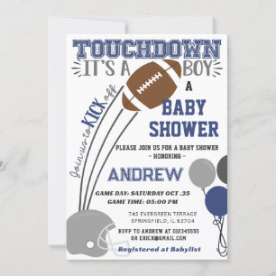 Persoanal Touchdown Navy Blue Fotboll Baby Shower Inbjudningar