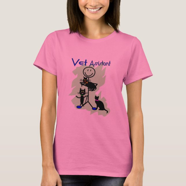 Person för Vetassistentpinne med svarta katter Tee Shirt (Framsida)