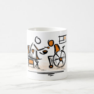 Person i rullstol. Sjukhus/vårdhem Kaffemugg