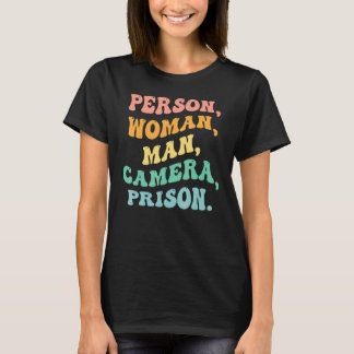Person Kvinna Man Kamera Fängelse Groovy Retro T Shirt