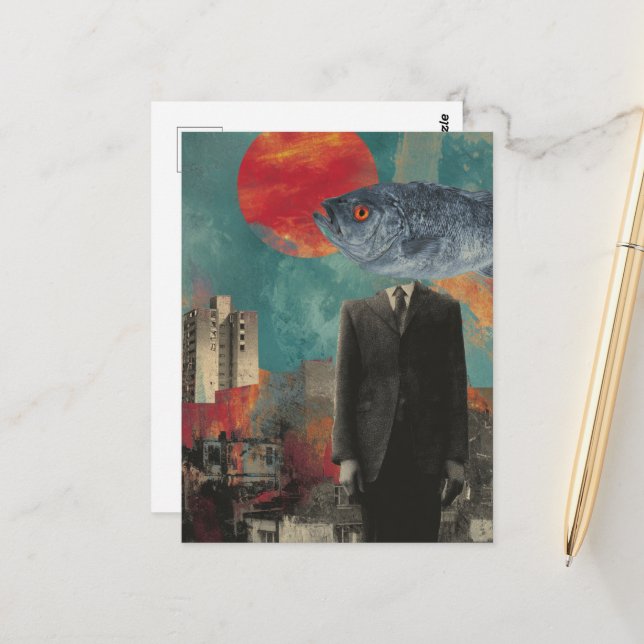 Person med fiskhuvud Surreal Vykort (Fram/Back In Situ)