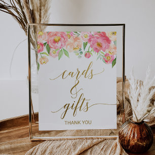 Person- och Rosa Peony Flowers-kort och presentkor Poster