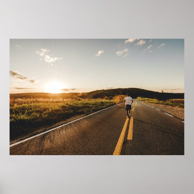 Person som kör på väg på morgonen poster (Framsidan)