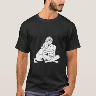 Person som kramar hund i skissartad doodle-stil t shirt