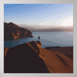 Person som står på Brown Sten-bildningen nära krop Poster