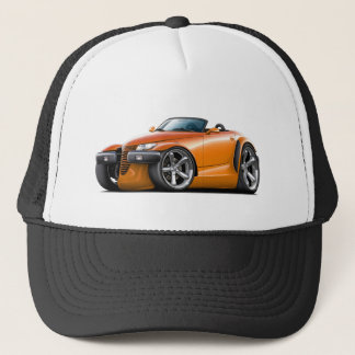 Person som stryker omkringorangebil truckerkeps